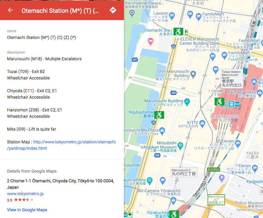 Screencap station exit details in the accessibility map